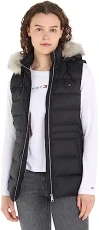 Women's Down Vest With Fur Padded, Black (Black), M