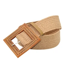 Women's Stretch Braided Belt With Wooden Buckle,New Womens Woven Fashion Casual Wide Pants Belts 202