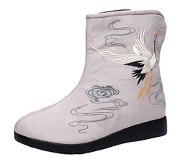 Women Lady Vintage Chinese Style Embroidery Winter Ankle Boots (EU 40, Grey)