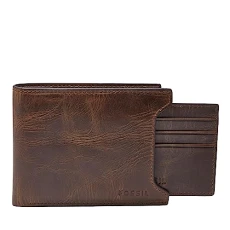 Men's Leather Bifold Sliding 2-in-1 with Removable Card Case Wallet, Derrick Dark Brown, One size