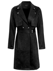 Womens Faux Suede Biker Trench Coat