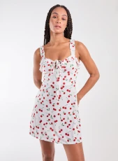 Cherry Print Strappy Mini Dress  - 6  - WHITE