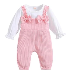 Newborn Baby Girl Clothes Ruffle Long Sleeve Romper Bodysuit Cotton Ribbed Bowknot Jumpsuit Onesie O