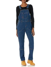 Women's Denim Double Front Bib Overalls, Dark Stone Wash, L UK