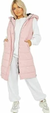 Puffer Gilet Jacket |Womens Ladies Plus Size Long Line Hooded Padded Vest Top Body Warmer (Pink-Larg