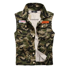 Mens Camo Fit Retro Ripped Demin Jeans Gilets Camouflage Sleeveless Jacket Vest Waistcoat Top Vest C