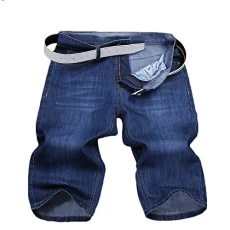 Mens Solid Color Slim Fit Denim Shorts Half Length Jeans Casual Tie-up Waist Jeans Shorts Straight S