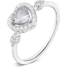 Silver Crystal Heart Solitaire Ring - 56