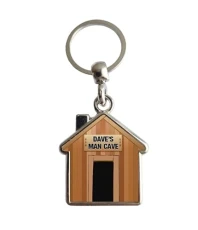 Personalised Man Cave Keyring Dad Father's Day Metal House Shape Birthday Gift H69