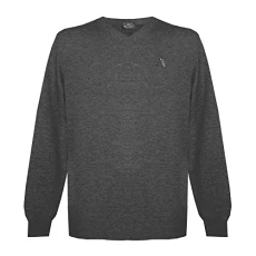 Mens Long Sleeved/V-Neck Knitwear Jumper with Logo in Ultra Dark Grey (M)