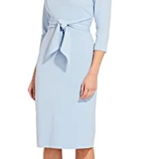 Women's Bow Sheath Dress with Three Quarter Sleeves, Blue Mist, 10