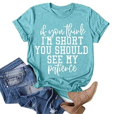 SDFRK Women's Summer Casual Crew Neck Printed T-Shirt Short Sleeve Blouse Lovers Friends Top Tops T-Shirt Short Sleeve Printed Letters American Classic Crew Neck, A02#Sky Blue, L