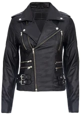 Women's Black Retro 100% Nappa Real Leather Biker Jacket Soft Multi Zip Coat (M)