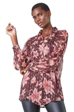 Shirt for Women Ladies Buttoned Blouse Button Through Tunic Printed Top Work Long Sl