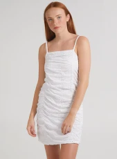 Ruched Broderie Cami Mini Dress  - 8  - White