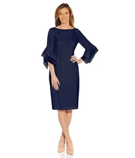 Women's Knit Crepe Tiered Sleeve Dress, Navy Sateen, 16