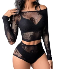 Womens Lingerie Set Fishnet Babydoll Bodysuit Sexy Nightwearr Sleepwear Nightdress(Black gt,one Size)