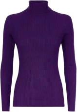 Ladies Polo Roll Neck Long Sleeve Turtle Neck Plain Jumpers, Women Ribbed Cotton Highneck Pull Over Winter Cloths Stretch Sweatshirt T-Shirts Top Sweaters UK Plus Size, Purple, S-M