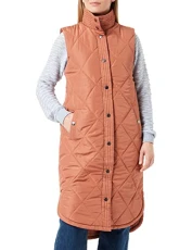 Women's  Women's Quilted Vest Outerwear Sleeveless Longline Quilted Jacket, Russet, 34