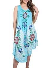 Lightweight Umbrella Cut Dress for Women UK Tie Dye Floral Print Summer Sleeveless Round Neck Lad