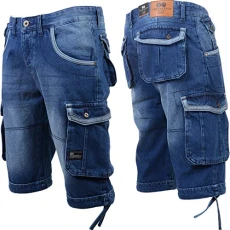 Mens Designer Cargo Knee Length Regular Fit Denim Jean Shorts (Mid/New Berg, 34)