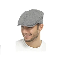 Unisex Small Check Lightweight 100% Cotton Summer Style Flat Cap (L/XL, Black)