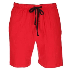 Men's Jersey Knit Cotton Button Fly Pyjama Sleep Shorts, XL, Red