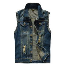 Mens Waistcoat Fit Retro Ripped Demin Jeans Gilets Jacket Vest Waistcoat Top Vest Blue XS