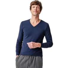 Men's V-Neck T-Shirt, Interlock Knit, Dark Navy Blue, M