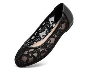 Ladies Black Lace Ballet Flats Cut Out Ballerina Pumps for Women 7 UK/40EU