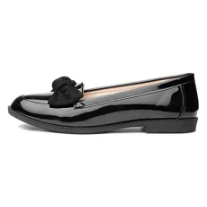 Anita Womens Black Patent Loafer with Bow - Size 6 UK - Black