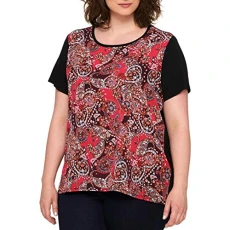 Women's Printed Short Sleeve Floral Sportswear Top, Raspberry Multi, 2X