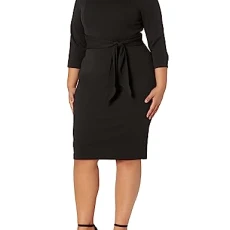 Women's Knit Crepe tie Waist Coat Dress, Black, 14