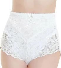 Womens Medium Control Knickers Briefs UnderWear Ladies Lace Floral Briefs Stretchy Sexy Underpants Panties(White,L)