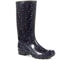 Polka Dot Wellington Boot - Navy Multi Size 6