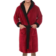 Bathrobes for Men Lightweight – Dressing Gown Men's Black Sleepwear Fluffy Medium Length Bathrobe Long Collar House Coat Winter Warm Bathrobe Loungewear Comfortable Sleepwear S-5XL, red, M