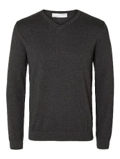 Men's Slhberg LS Knit V-Neck Noos Sweater, Antracite, L