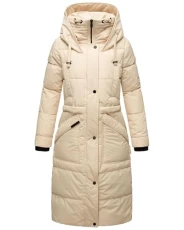 Ayumii Women's Winter Coat Warm Quilted Coat Long with Hood S-3XL, cream, XXXL