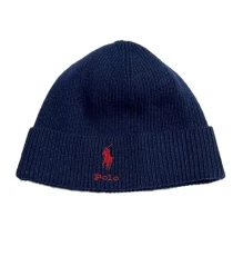 Ralph Lauren Polo Adult Wool Cashmere Blend Ribbed Hat, Hunter Nav, 1