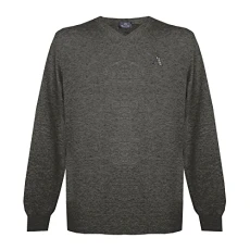 Mens Long Sleeved/V-Neck Knitwear Jumper with Logo in Dark Grey (S)