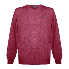 Mens Long Sleeved/V-Neck Knitwear Jumper with Logo in Red (M)