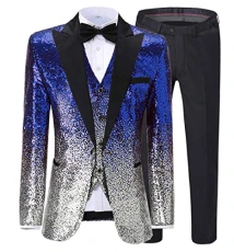 Men's Suit Sequined 3 Piece Casual Wedding Suit Slim Fit Notch Lapel Groomsmen Tuxedos(Blazer+Vest+P