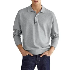 Men's Casual Loose Lapel Long Sleeve Polo Shirt Work Golf Tennis Collared Shirt Pullover Button Down