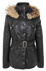 Womens Real Leather Coat Detachable Hooded Parka Daisy Black (12)