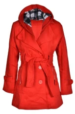 Women’s Jacket Hooded Fleece Winter Belted Button Parka Coat Ladies Long Jackets