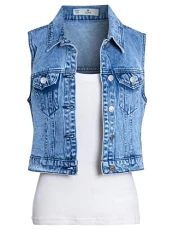 Womens Denim Gilet Blue Jeans Sleeveless Waistcoat Jackets