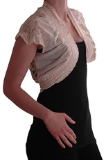 Womens Stretch Lace Jersey Short Sleeve Open Front Ladies Bolero Shrug One Size Cream