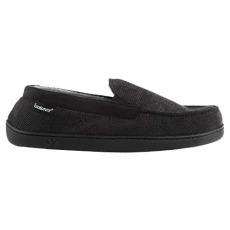 Men's Diamond Corduroy Moccasin Slipper with Cooling Memory Foam for Indoor/Outdoor Comfort, Black,