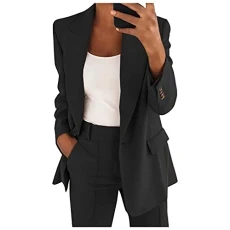 Womens Blazer Casual Women Office Plain Lapel Long Sleeve Button Plus Size Outfit Blazer Outerwear F