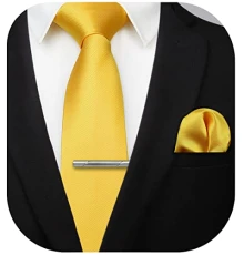 Yellow Solid Color Wedding Tie and Pocket Square, Classic Tie Clip Set for Men-Multiple Colors